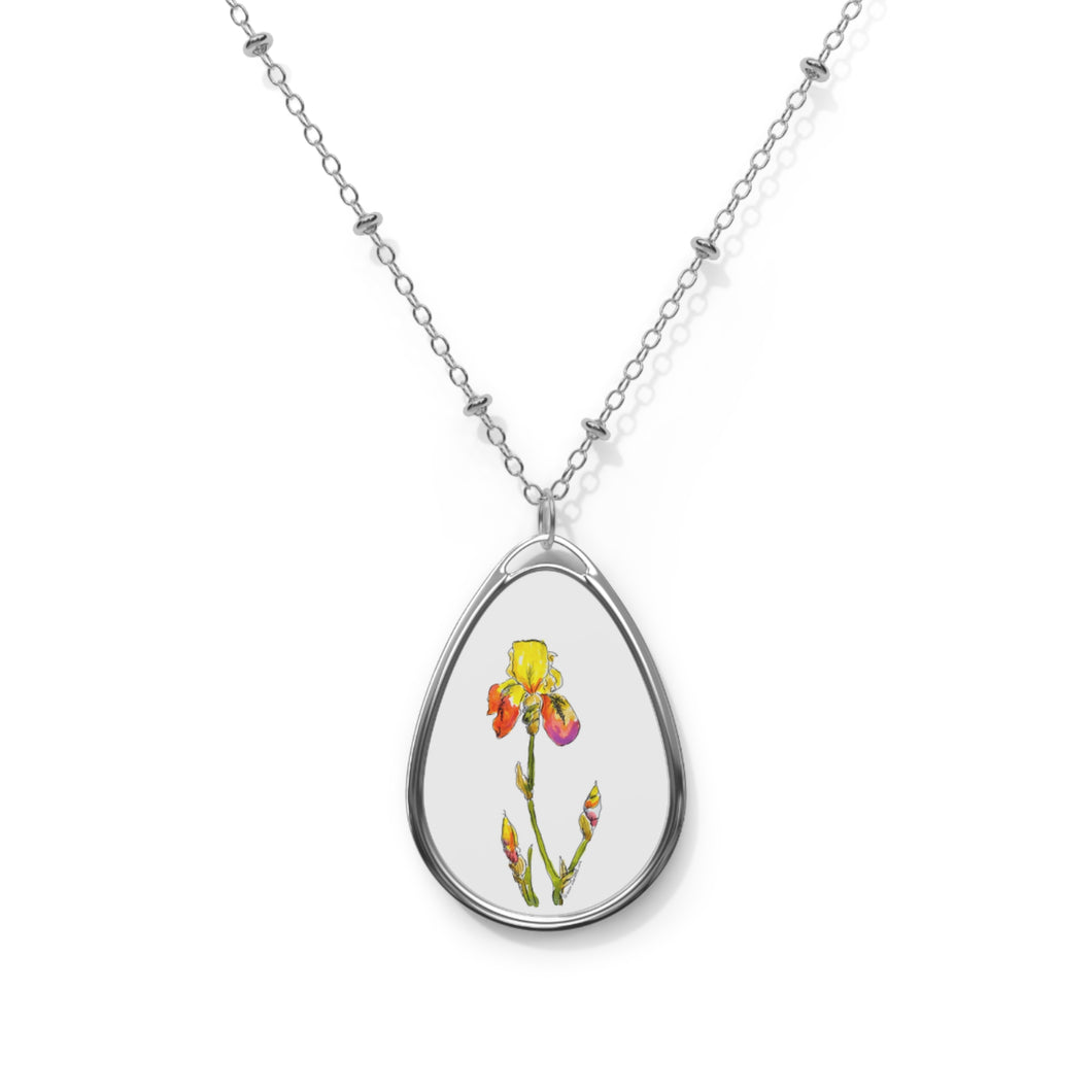 YELLOW IRIS - Oval Necklace - Silver Pendant
