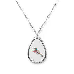 HUMMINGBIRD - Oval Necklace - Silver Pendant