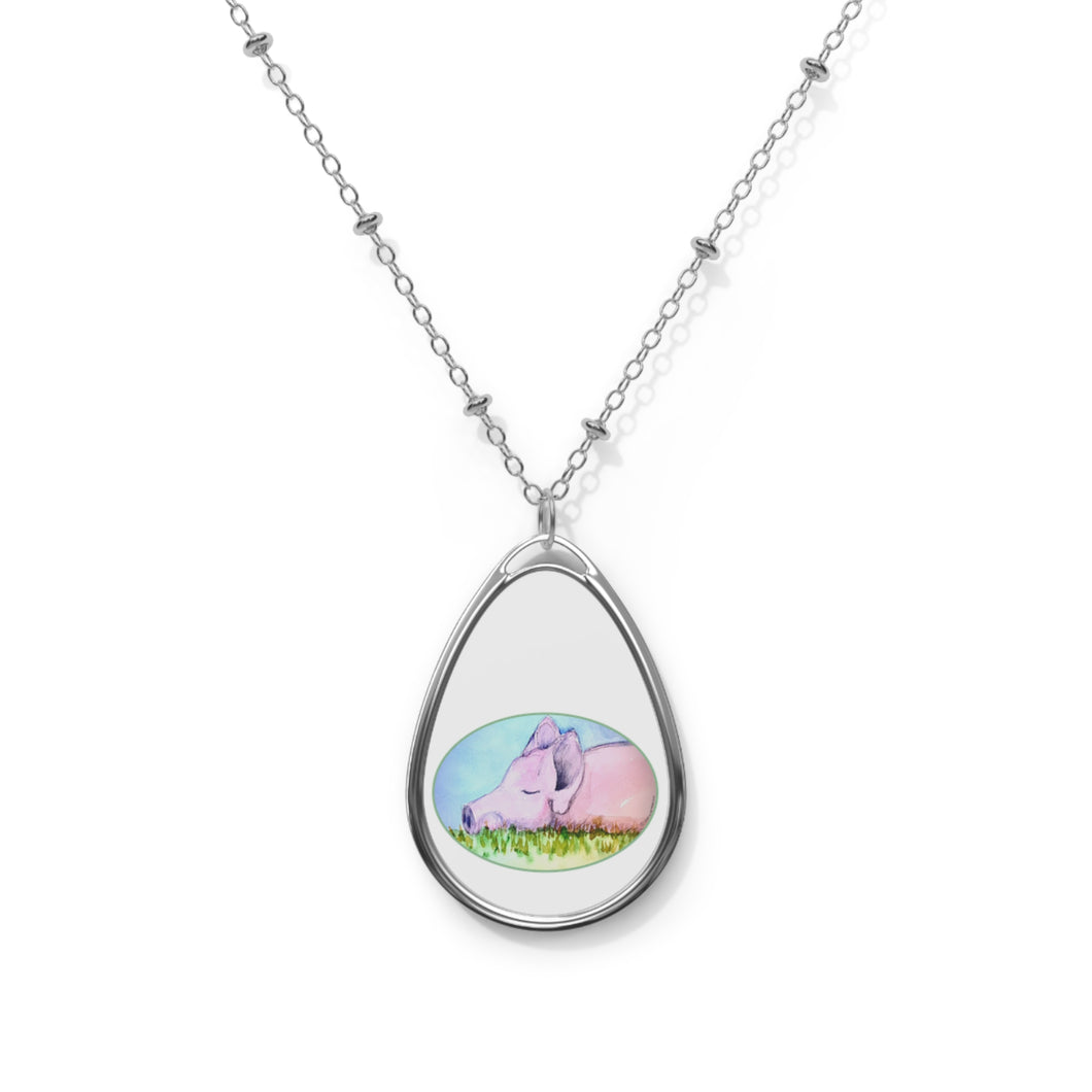 PIG - Oval Necklace - Silver Pendant