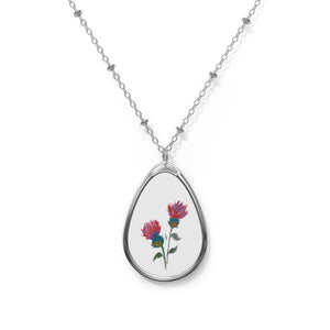 PURPLE THISTLE - Oval Necklace - Silver Pendant