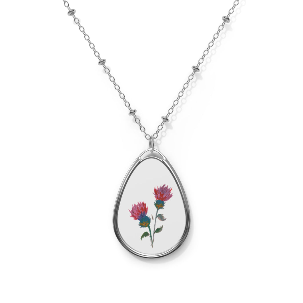 PURPLE THISTLE - Oval Necklace - Silver Pendant