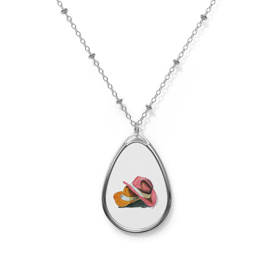 TWO HATS - Oval Necklace - Silver Pendant