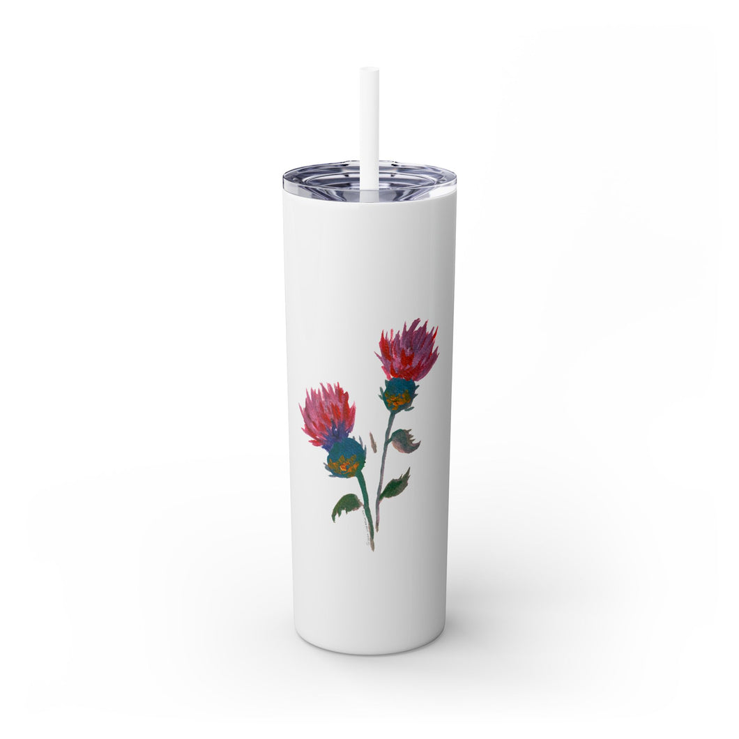 PURPLE THISTLE - Skinny Tumbler with Straw