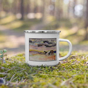 WAITING OUT THE STORM - Three Horses Under Clouds Enamel Mug