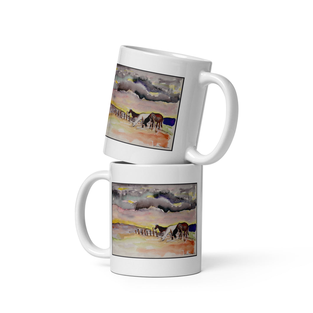 WAITING OUT THE STORM - Three Horses Under Clouds Mug